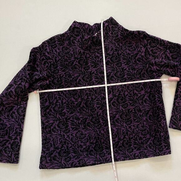 Coldwater Creek Purple Floral Chenille Mock Neck Sweater, Lounge, Cozy, Size L - Picture 9 of 12